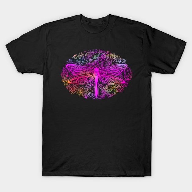 Rainbow Pink & Purple Galaxy Boho Dragonfly T-Shirt by ThePinkPrincessShop